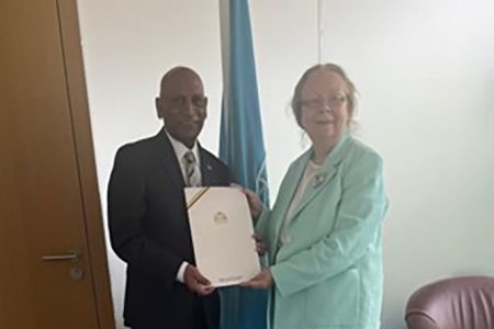 Dr. Leslie Satruken Ramsammy (left)  and Tatiana Valovaya, the Director General of the United Nations Office in Geneva.
