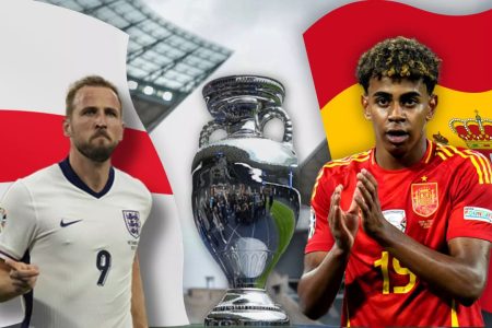 Arguably the player of the tournament alongside teammate Dani Olmo, Spain’s Lamine Yamal (right) will be expected to deliver another scintillating performance against Harry Kane and England
