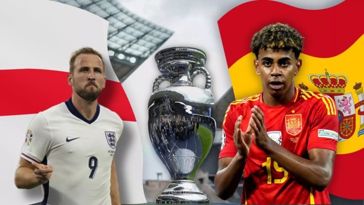 Arguably the player of the tournament alongside teammate Dani Olmo, Spain’s Lamine Yamal (right) will be expected to deliver another scintillating performance against Harry Kane and England
