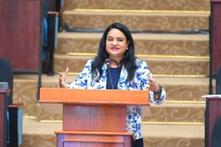 Minister Vindhya Persaud presenting the bill 