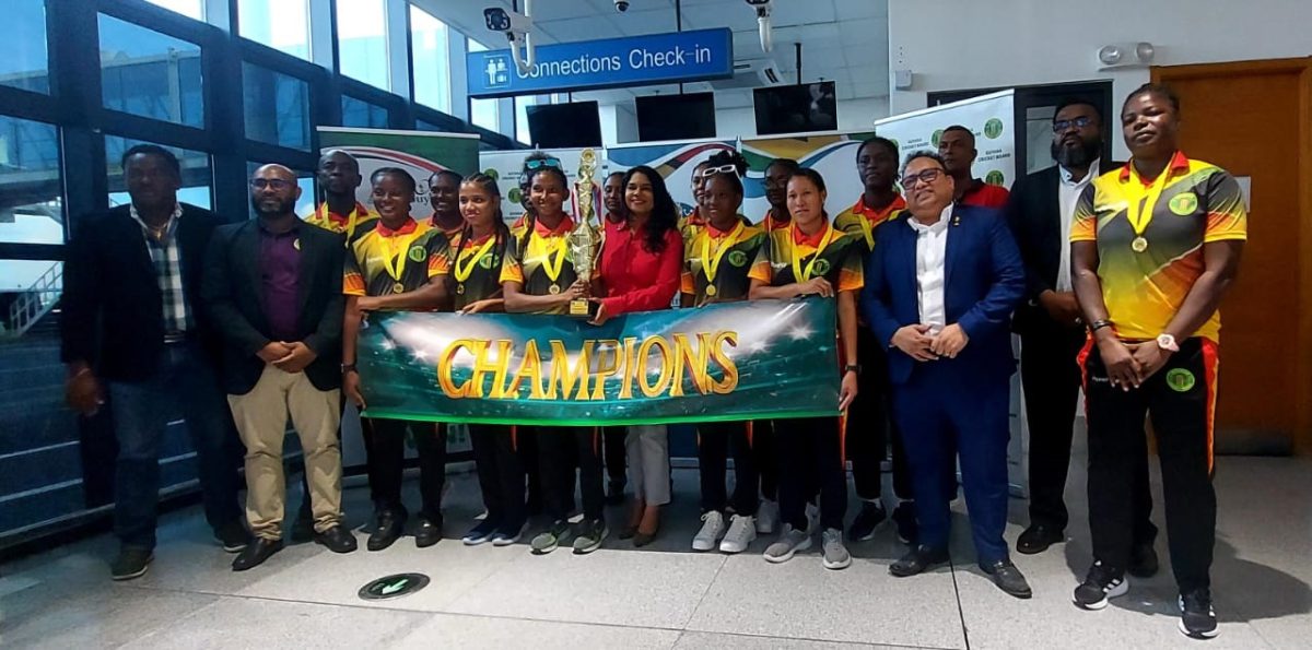 Team Guyana is welcomed home following their triumph in the CWI Women’s U-19 T20 Championship 