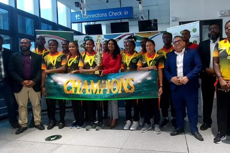 Team Guyana is welcomed home following their triumph in the CWI Women’s U-19 T20 Championship 