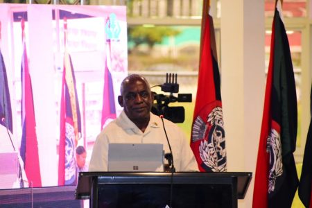 Minister of Home Affairs Robeson Benn speaking at the awards ceremony (Police photo)