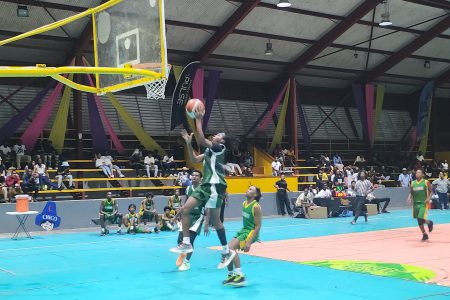 Action on Sunday night at the National Gymnasium, Mandela Avenue. The Bishops’ High School took home the U18 Boys title, defeating Kwakwani 71-60