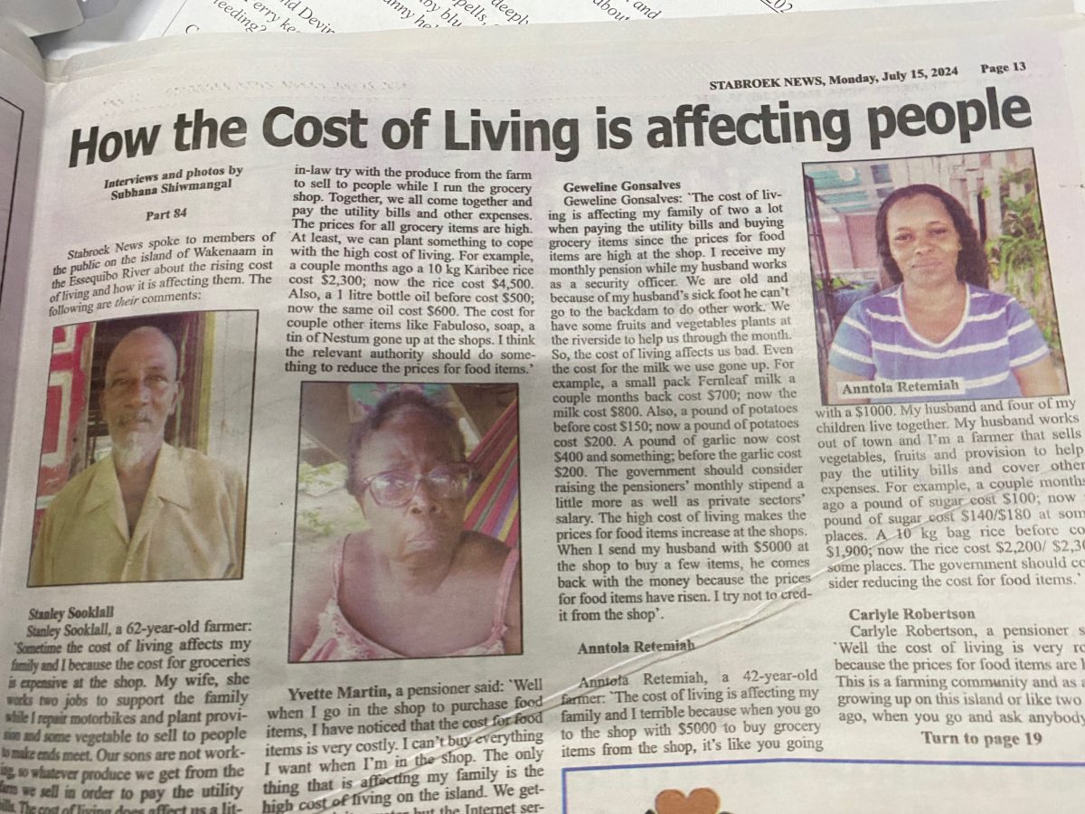 An image of one of the cost of living features in Stabroek News 