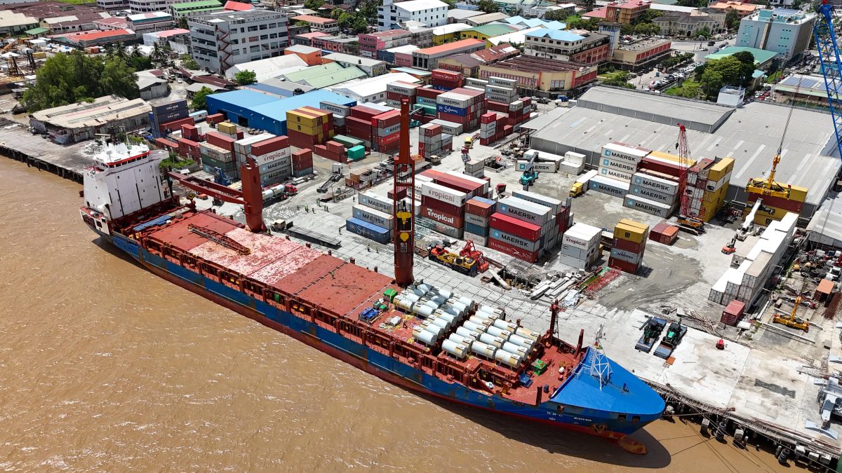 The BBC Echo Vessel at the Muneshwers Shipping Terminal.  (GYSBI photo)