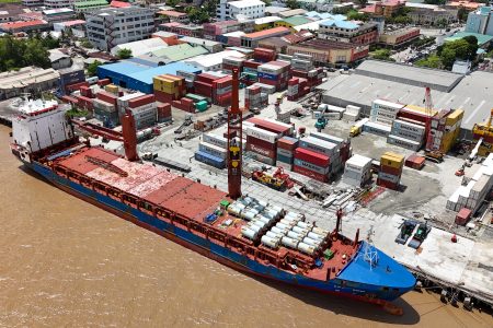 The BBC Echo Vessel at the Muneshwers Shipping Terminal.  (GYSBI photo)