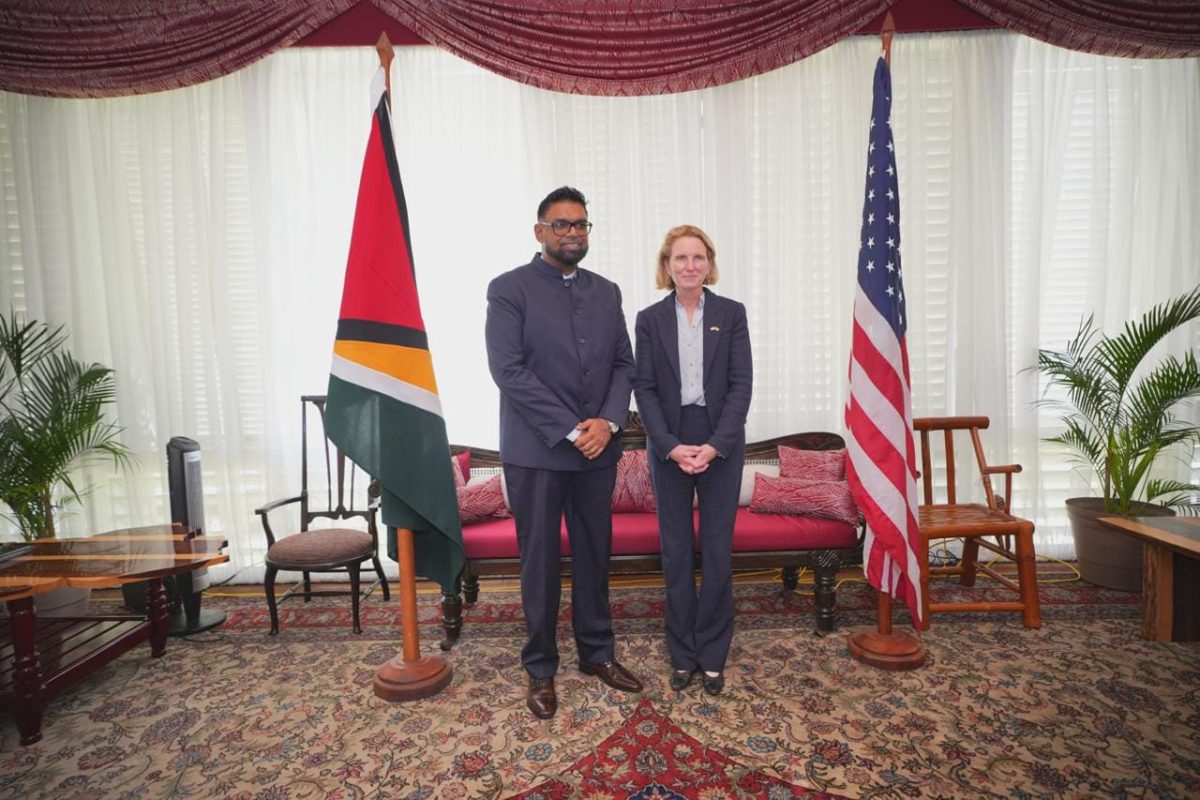 Isobel Coleman (right) with President Irfaan Ali (Office of the President photo)
