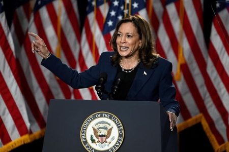 US Vice-President Kamala Harris delivering remarks during a campaign event in West Allis, Wisconsin, on July 23. PHOTO: REUTERS