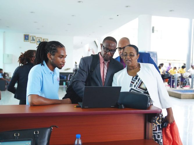 Nicole Manning (right) at the Arthur Chung Conference Centre yesterday. (Ministry of Education photo)
