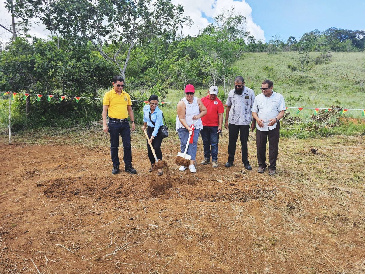 The sod-turning ceremony. Minister of Education, Priya Manickchand is third from left.
(Ministry of Education photo)