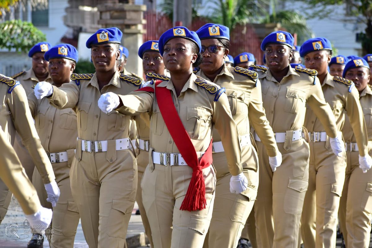 A scene from the Route March staged by the Guyana Police Force (GPF) yesterday. The GPF said that more than two thousand officers, ranks, Community Policing Group members, youth group members, scouts, private security and other stakeholders took part. (GPF photo)