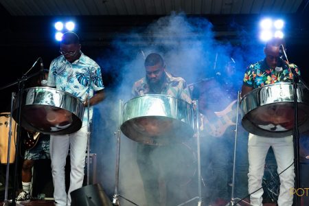 Steelpan players entertaining at a preview show 