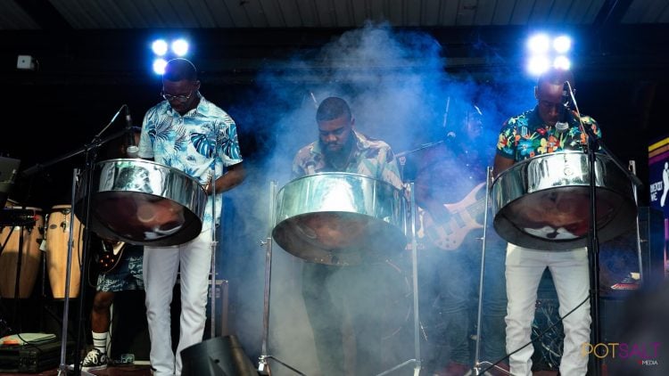 Steelpan players entertaining at a preview show 