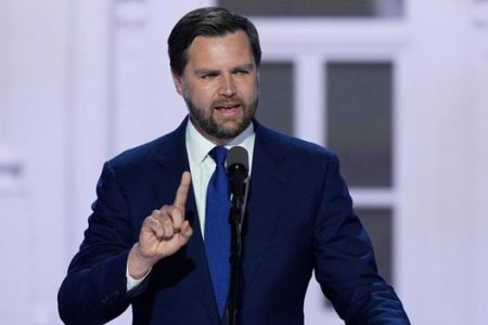 Republican vice-presidential candidate Sen. JD Vance, R-Ohio, speaks during the Republican National Convention on Wednesday, July 17, 2024, in Milwaukee.
(J. Scott Applewhite / AP Photo)
