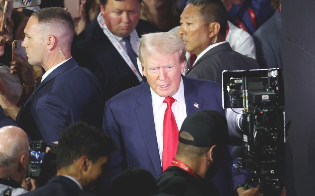 Republican presidential candidate and former President Donald Trump attends Day 1 of the Republican National Convention (RNC), at the Fiserv Forum in Milwaukee, Wisconsin, U.S., July 15, 2024. REUTERS/Mike Segar
