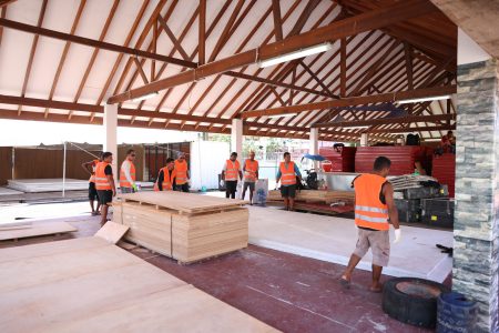 With just two weeks away from the Caribbean’s largest building expo, the Guyana National Stadium is abuzz with activities.  This Central Housing and Planning Authority photo was taken yesterday.
