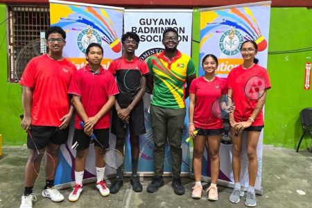 The victorious Shuttle Strikers unit who won the ‘One Guyana’ President’s Cup Badminton Championship
