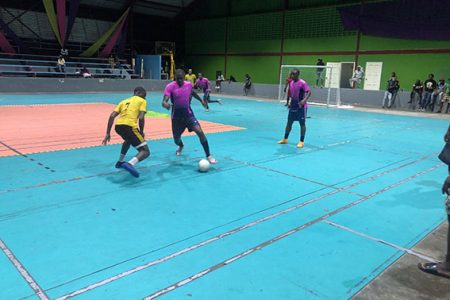 Semifinal action from the ‘Bend it like Beckham’ Futsal Championship between Bent Street and Back Circle.
