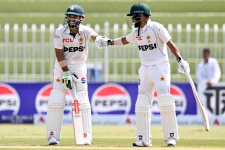 Mohammed Rizwan (left) and Saud Shakeel scored 171 and 141 respectively to put Pakistan in control against Bangladesh (ESPN Cricinfo Photo)