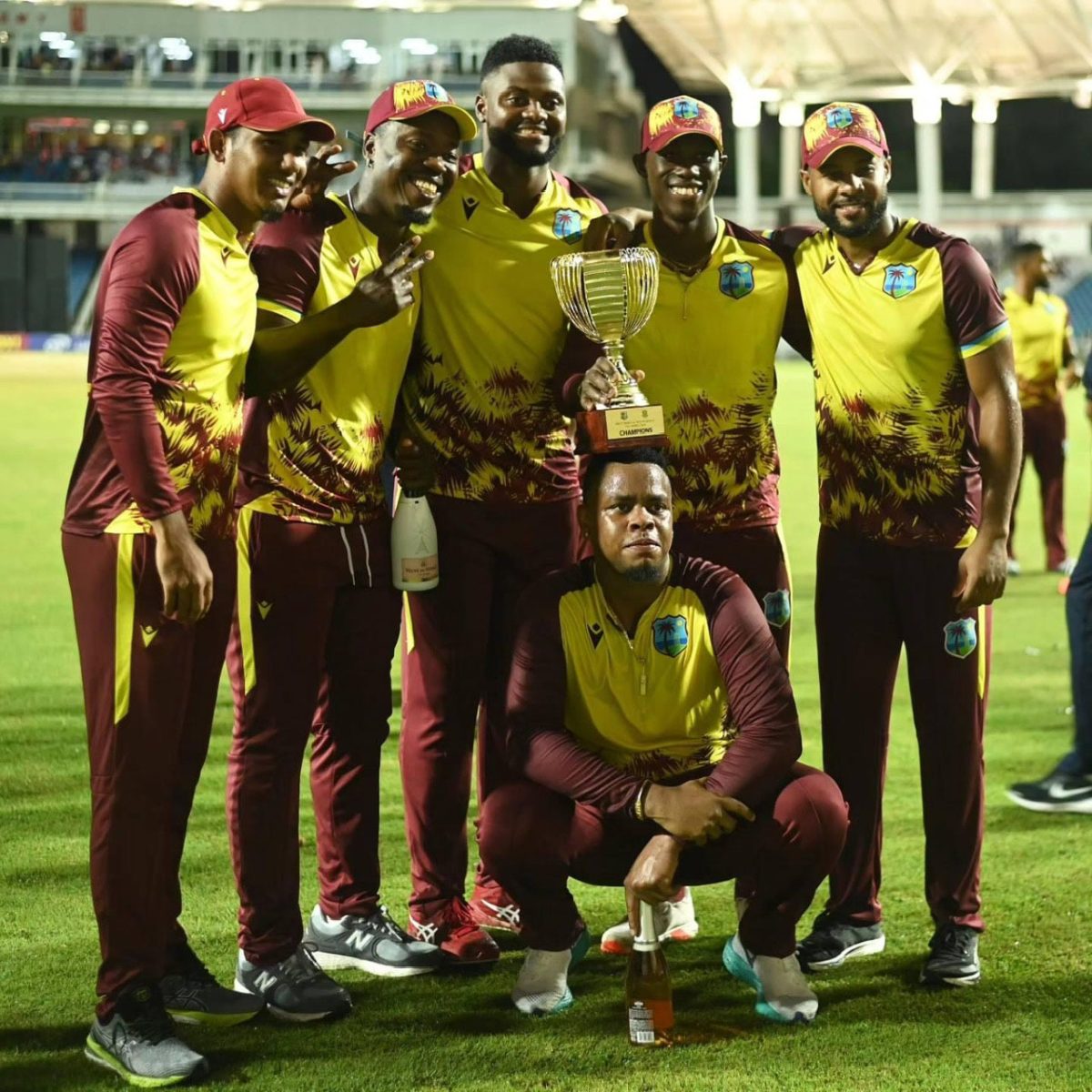 Whitewash! Members of the West Indies celebrate after whitewashing South Africa 3-0 in the T20 series.tif