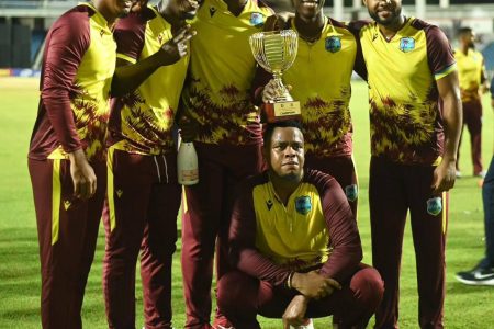 Whitewash! Members of the West Indies celebrate after whitewashing South Africa 3-0 in the T20 series.tif