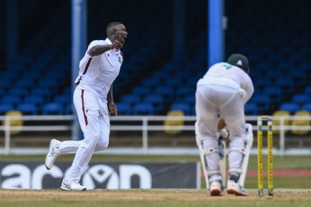 Jason Holder celebrates after bowling Aiden Markram for 9 (Cricinfo Photo).