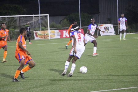 A scene from the Guyana Police Force and Fruta
Conquerors fixture in the KFC Elite League
