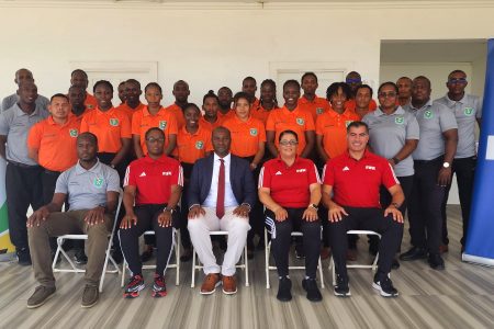 Newly certified members of the referee fraternity pose for the camera following the conclusion of the FIFA training programme