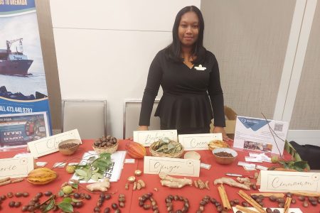 Melinda Tekesford, Project Lead for the Grenada Tourism Authority displaying Grenadian spices