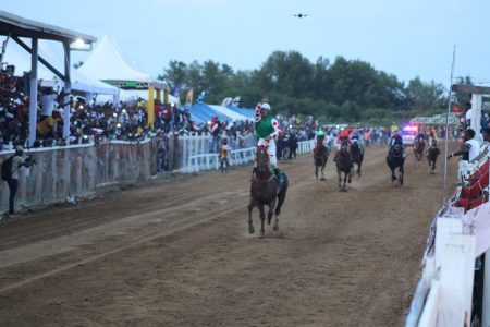 Olympic Kremlin stunned the large gathering to capture the feature event at the Guyana Cup Horse Racing Championship
