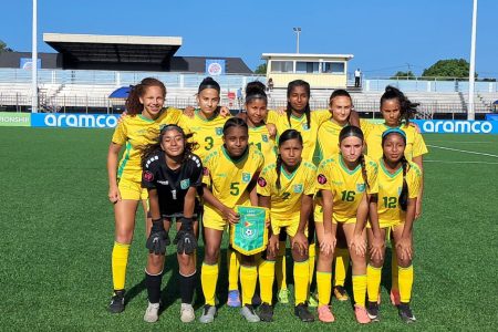 The Lady Jaguars U-15 starting XI, which took the field against Guadeloupe