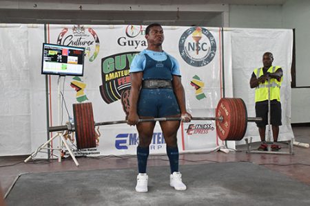 Carlos Petterson-Griffith deadlifts 356kg (804.6lbs) on his way to taking the best male overall lifter prize. (Zaheer Mohamed photo)