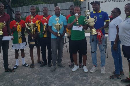 Representatives from the top four finishers displaying their spoils at the conclusion of the presentation ceremony for the East Coast Sweet 16 Football Championship (Pic Saved as Sweet 16 Football All Teams)