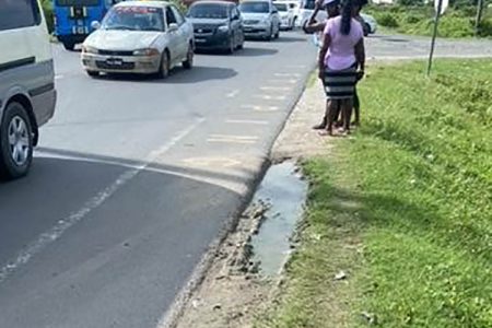 The traffic buildup at Enmore public road, East Coast Demerara. 