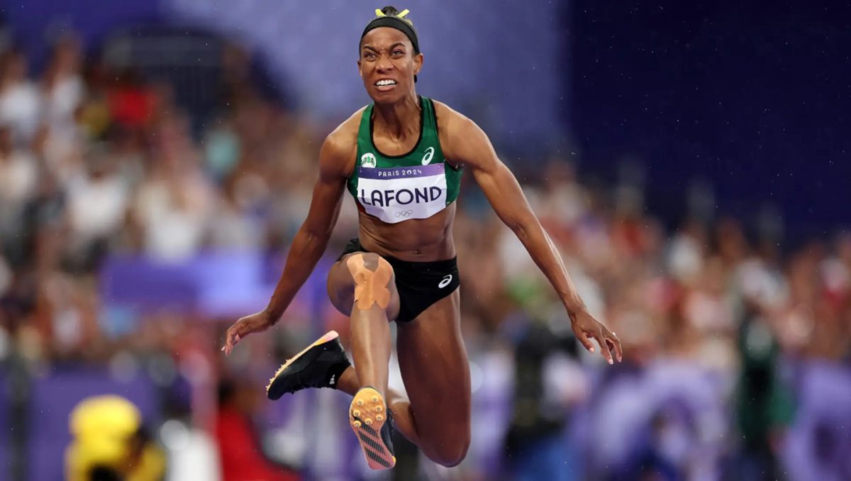 Thea LaFond of Dominica leaps to the nation’s first ever medal as she captures the women’s triple jump