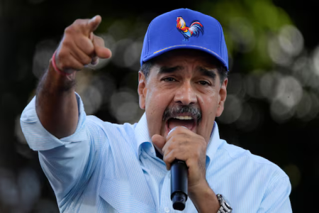 Venezuelan President Nicolas Maduro delivers a speech after a march in support of his victory in the July 28 elections, at Miraflores Palace in Caracas, Venezuela August 17, 2024.