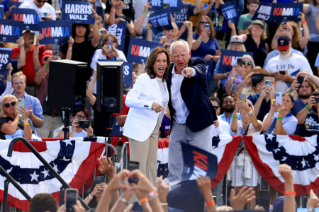 Vice President and Democratic presidential candidate Kamala Harris and her running mate Minnesota Governor Tim Walz