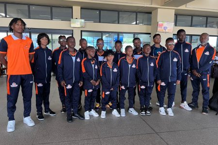 Members of the Vurlon Mills Football Academy prior to their departure for Trinidad and Tobago