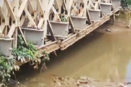 The damaged bridge at Coldingen, East Coast Demerara 