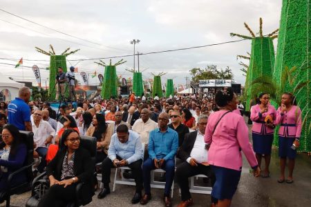 The gathering at the opening of the building expo yesterday at the Providence National Stadium (Ministry of Labour photo)