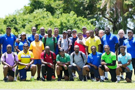 Eon De Veira (second from right kneeling) recently completed a FIFA Elite Youth Goalkeeper Coaches workshop in Tobago. He was among a select group of coaches from around the Caribbean region who took part in the 3-day forum.