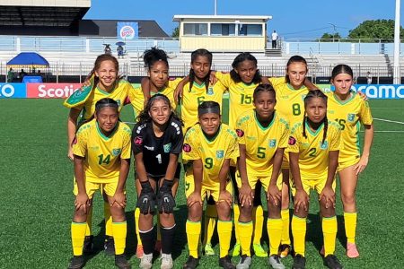 The Lady Jaguars U-15 starting XI which took the field against St. Vincent and the Grenadines 