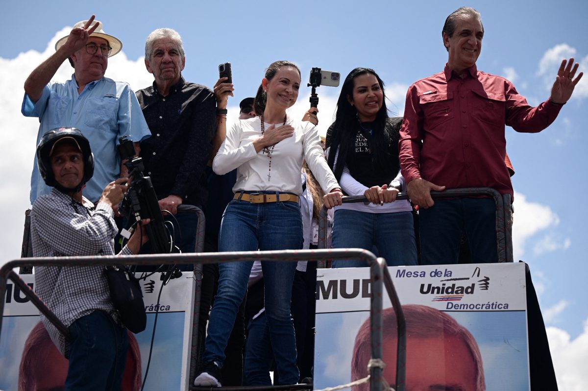 Venezuelan opposition leader Maria Corina Machado leads a march amid the disputed presidential election, in Caracas, Venezuela, August 17, 2024. REUTERS/Gaby Oraa/File Photo