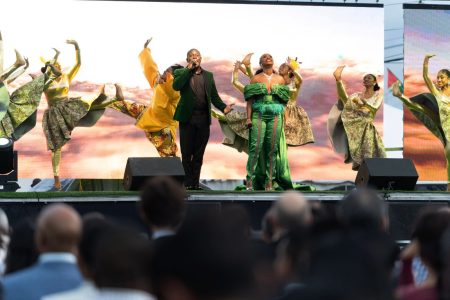 One of the presentations that formed part of the launching of this year’s building expo at the National Stadium on Thursday.  (Office of the Prime Minister photo)