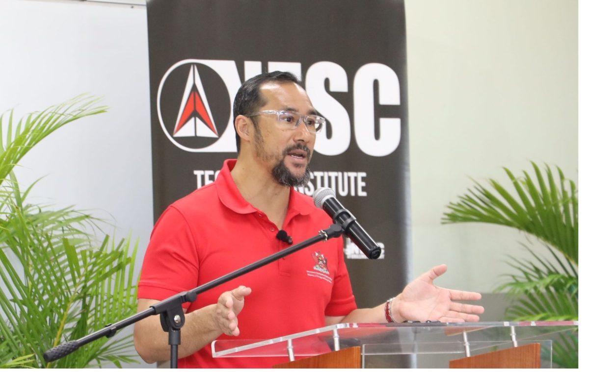 Minister of Energy Stuart Young speaks during his visit to the NESC Drilling Academy in Ste Madeleine yesterday.