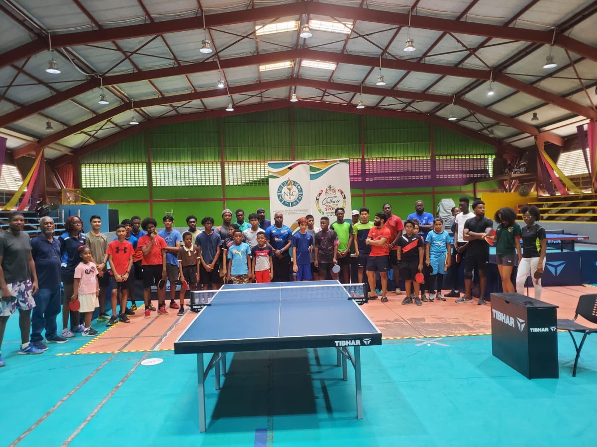 The participants in the inaugural President’s Cup Table Tennis
Tournament posed for a group photo at the National Gymnasium.
