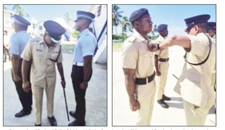 Commander of Regional Police Division #6 Senior Superintendent Shivpersaud Bacchus inspecting the recruits 