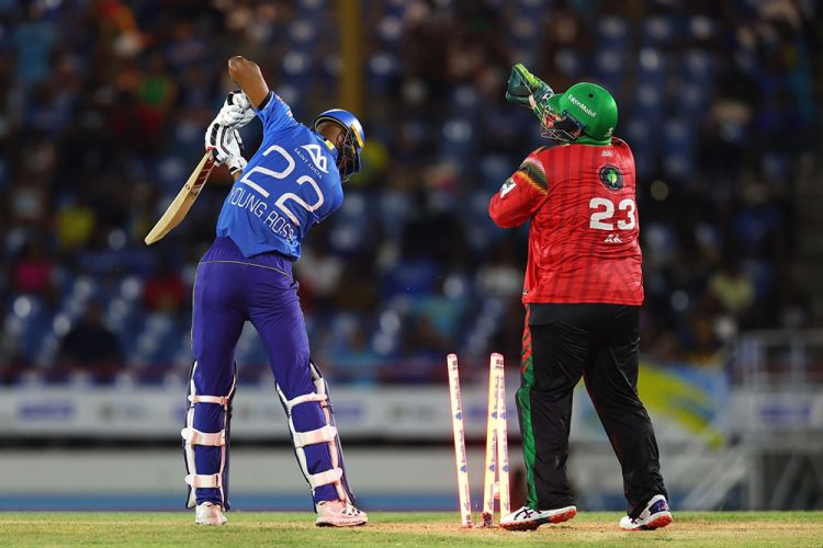 St. Lucia Kings Roston Chase is bowled by Imran Tahir for 2 (CPL Photo).