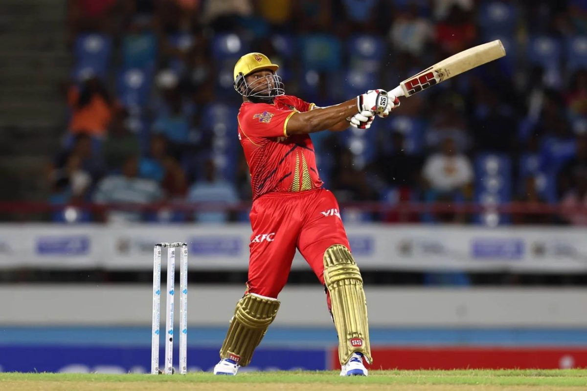 Captain of Trinbago Knight Riders Kieron Pollard dispatches a delivery into the
stands during his lower-order barrage of 52 runs from 19 deliveries to seal the victory (CPL Photo).
